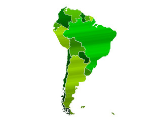 Carte Amérique du Sud Camaieu Vert Brillant