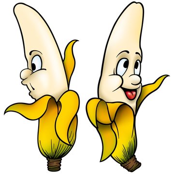 Two Bananas - cartoon illustration