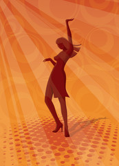 Fototapeta na wymiar Discotheque background - Dancing woman silhouette