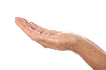 Senior's hand with palm facing upwards, 