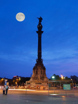 A Statue of Columbus at sunset in Barcelona