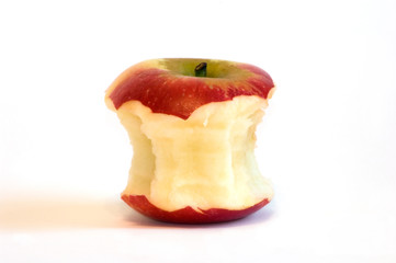 Red apple core, isolated white
