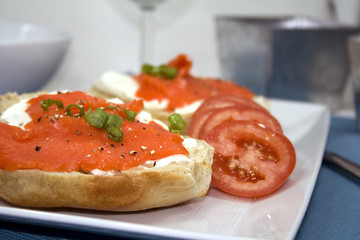 Bagel and Cream Cheese with Lox and Tomatoes