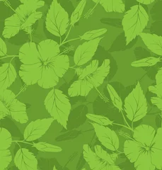 Keuken foto achterwand Groen Hibiscus naadloos patroon, vector