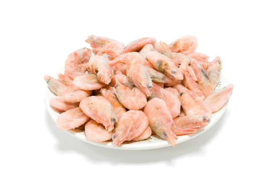 shrimps in the plate on the isolated background