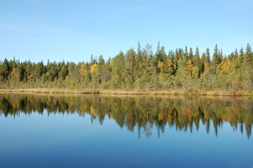 Fototapeta na wymiar Autumn lake in Karelia