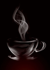 Fototapeta premium Artystyczna ilustracja Dymna filiżanka kawy na czerni