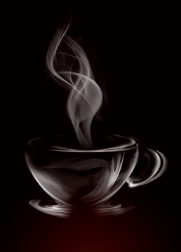 Fototapeta Artystyczna ilustracja Dymna filiżanka kawy na czerni