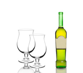 Wine glasses and a wine bottle