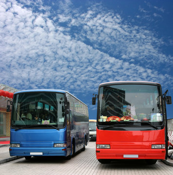 Red Tour Bus Waiting For Passenger