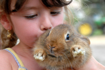 fillette et petit lapin
