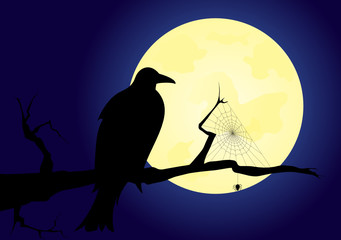 silhouette of a crow against the moon