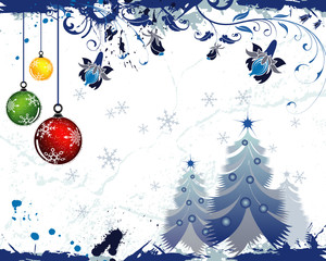 Сhristmas background with tree & baubles, vector