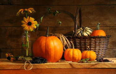 Autumn still life with pumpkins