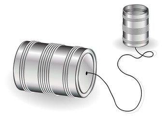 Tin can phone isolated over white background