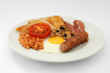 Full English Breakfast – Side View – Plain background