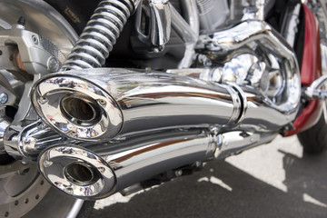 Double motorcycle exhaust close-up