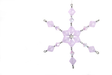 Amethyst bead snowflake Christmas decoration – isolated on white