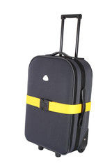 Suitcase with locked luggage strap