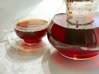 hot tea and glass bowl
