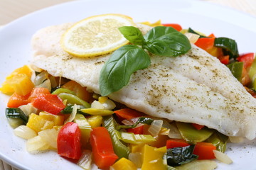 Boiled fish and vegetables