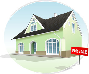 Home, house, realty, sign for sale. Vector illustration