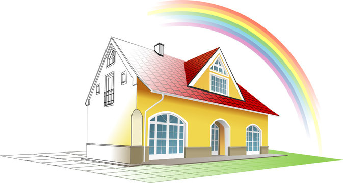 Dream home coming true and colorful, rainbow. Vector clipart