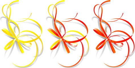 Decorative gift ribbons. Different colors - yellow, red, orange
