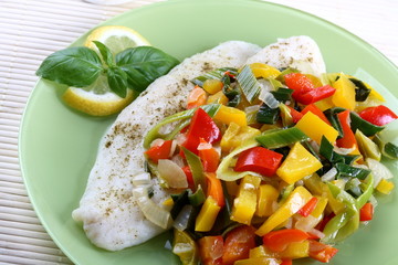 Boiled fish and vegetables
