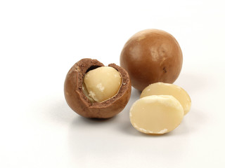Macadamia Nüsse mit Schale - Freigestellt