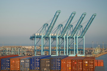 View of Container Dock from Ship, Port of Long Beach - obrazy, fototapety, plakaty