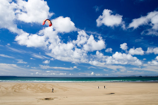 Kite Flying on a Wide Sandy Beach