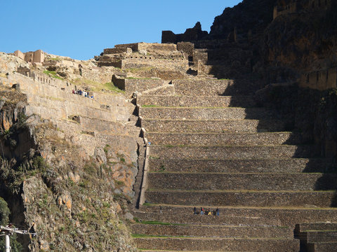 Incan hillside fortress at the town of Ollantaytambo