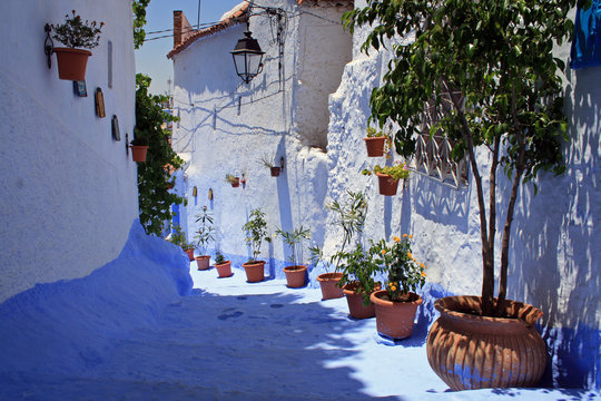 ruelle bleue &agrave; chefchaouen au maroc