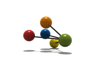 isolated multicolor molecule with shadow - 3d render
