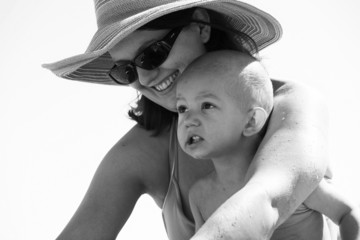 Young mother and a baby boy