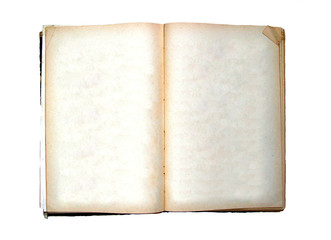 an old opened book with blank pages
