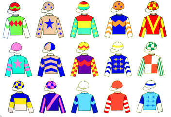 15 fine and colorful drawings of various Jockey Uniform