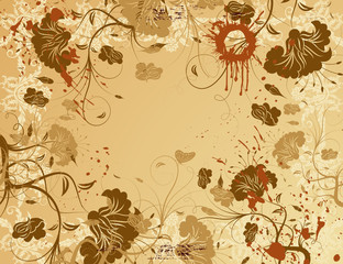 Abstract grunge paint flower background with butterfly, vector