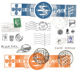 vintage postcard symbols and stamps