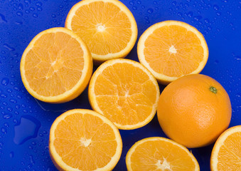 Oranges on the blue background