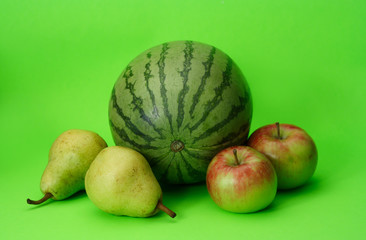 water-melon, apples and pears