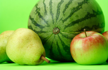 water-melon, apples and pears