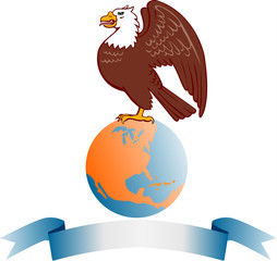Bald eagle standing on globe