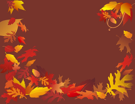 Autumn Leaves on Brown Background