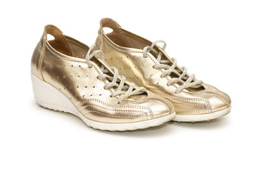 Shiny woman shoes isolated on white background
