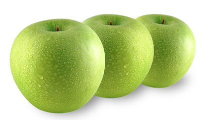 Green apples sprinkled with water