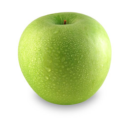 Green apple sprinkled with water