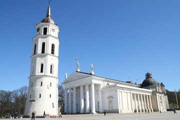 Vilnius Cathedral and belfry tower - obrazy, fototapety, plakaty