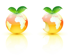 Planète terre orange croquée